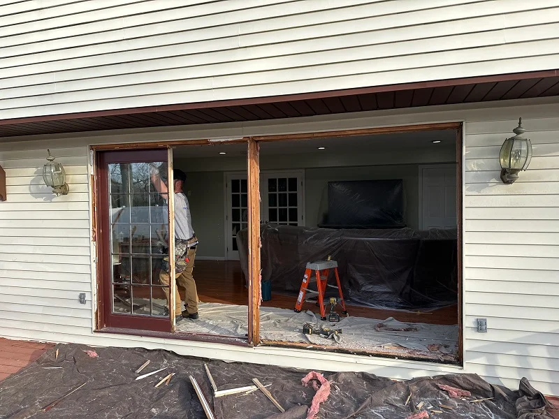Removing an old patio door in Trumbull, CT